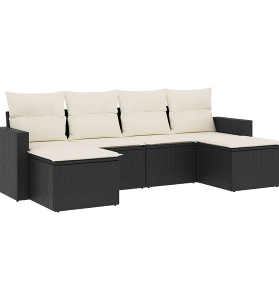 6-tlg. Garten-Sofagarnitur mit Kissen Schwarz Poly Rattan