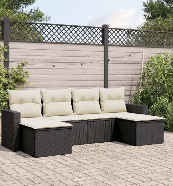 6-tlg. Garten-Sofagarnitur mit Kissen Schwarz Poly Rattan