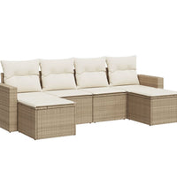 6-tlg. Garten-Sofagarnitur mit Kissen Beige Poly Rattan