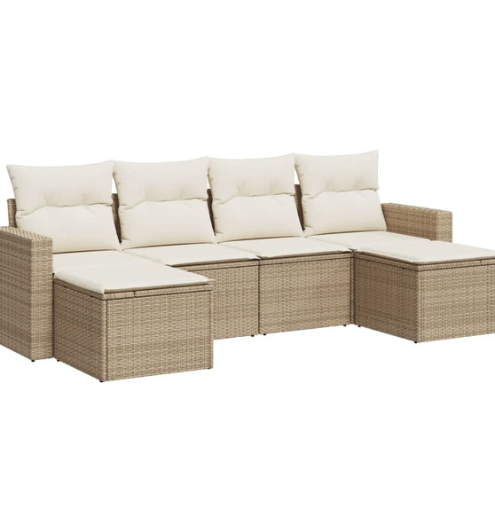 6-tlg. Garten-Sofagarnitur mit Kissen Beige Poly Rattan