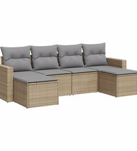 6-tlg. Garten-Sofagarnitur mit Kissen Beige Poly Rattan