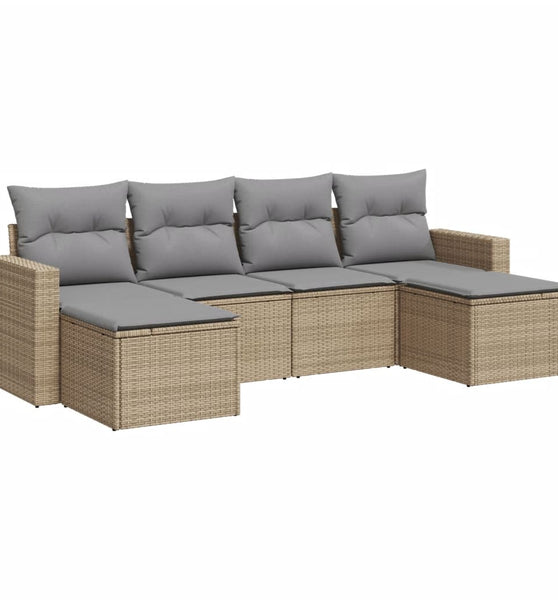 6-tlg. Garten-Sofagarnitur mit Kissen Beige Poly Rattan