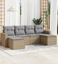 6-tlg. Garten-Sofagarnitur mit Kissen Beige Poly Rattan