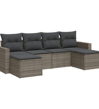 6-tlg. Garten-Sofagarnitur mit Kissen Grau Poly Rattan
