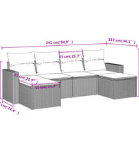 6-tlg. Garten-Sofagarnitur mit Kissen Grau Poly Rattan
