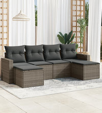 6-tlg. Garten-Sofagarnitur mit Kissen Grau Poly Rattan