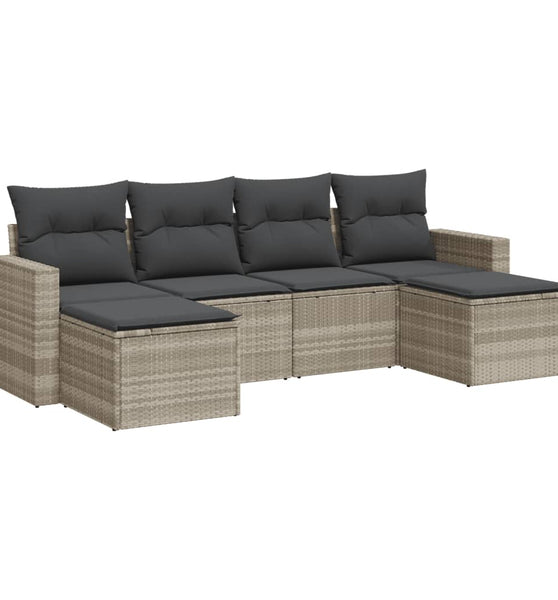 6-tlg. Garten-Sofagarnitur mit Kissen Hellgrau Poly Rattan