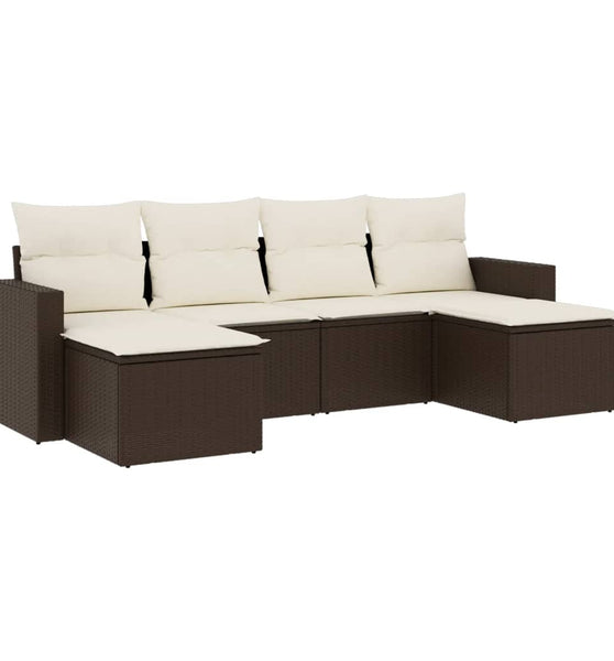 6-tlg. Garten-Sofagarnitur mit Kissen Braun Poly Rattan