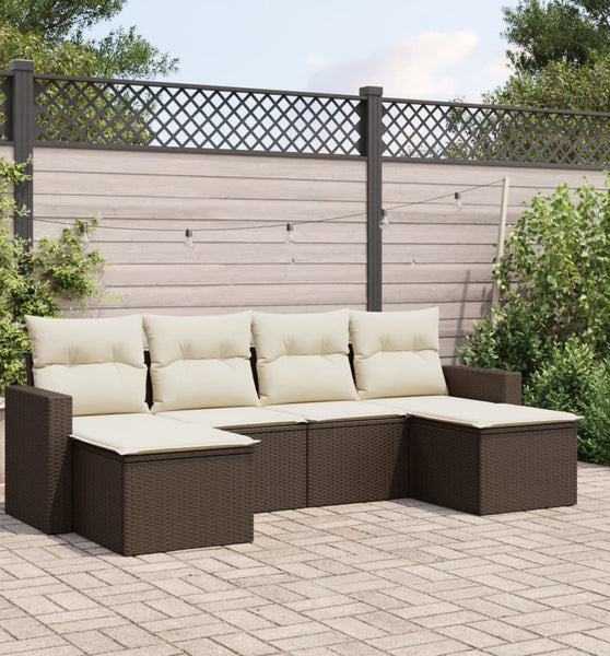 6-tlg. Garten-Sofagarnitur mit Kissen Braun Poly Rattan
