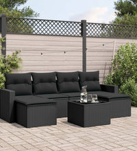 7-tlg. Garten-Sofagarnitur mit Kissen Schwarz Poly Rattan