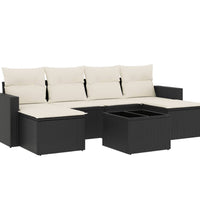 7-tlg. Garten-Sofagarnitur mit Kissen Schwarz Poly Rattan