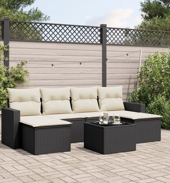 7-tlg. Garten-Sofagarnitur mit Kissen Schwarz Poly Rattan