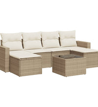 7-tlg. Garten-Sofagarnitur mit Kissen Beige Poly Rattan