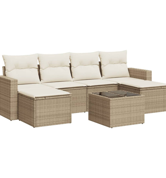 7-tlg. Garten-Sofagarnitur mit Kissen Beige Poly Rattan