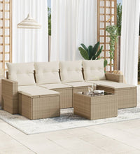 7-tlg. Garten-Sofagarnitur mit Kissen Beige Poly Rattan
