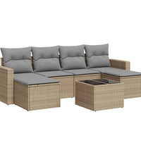 7-tlg. Garten-Sofagarnitur mit Kissen Beige Poly Rattan
