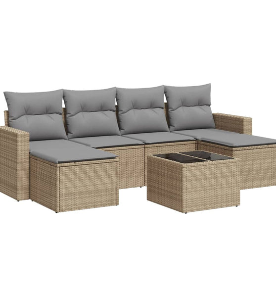 7-tlg. Garten-Sofagarnitur mit Kissen Beige Poly Rattan
