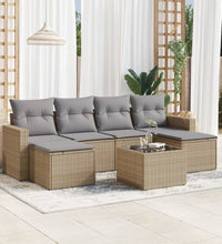 7-tlg. Garten-Sofagarnitur mit Kissen Beige Poly Rattan