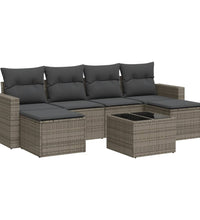 7-tlg. Garten-Sofagarnitur mit Kissen Grau Poly Rattan