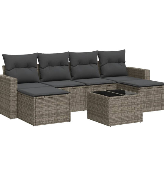 7-tlg. Garten-Sofagarnitur mit Kissen Grau Poly Rattan