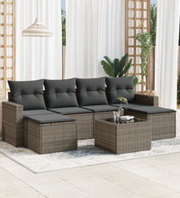7-tlg. Garten-Sofagarnitur mit Kissen Grau Poly Rattan