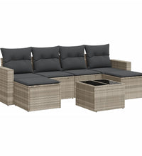 7-tlg. Garten-Sofagarnitur mit Kissen Hellgrau Poly Rattan