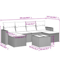 7-tlg. Garten-Sofagarnitur mit Kissen Hellgrau Poly Rattan