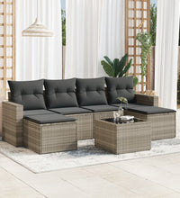 7-tlg. Garten-Sofagarnitur mit Kissen Hellgrau Poly Rattan