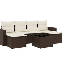 7-tlg. Garten-Sofagarnitur mit Kissen Braun Poly Rattan