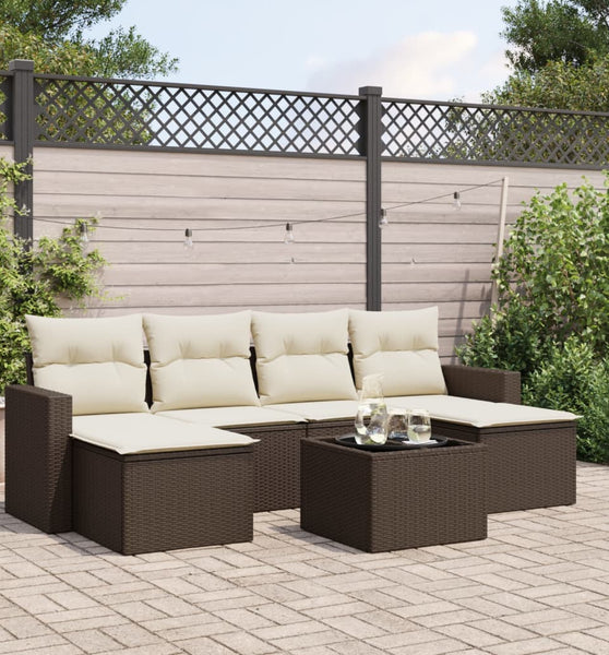 7-tlg. Garten-Sofagarnitur mit Kissen Braun Poly Rattan