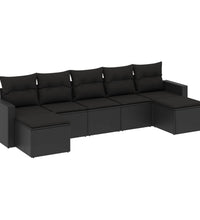 7-tlg. Garten-Sofagarnitur mit Kissen Schwarz Poly Rattan