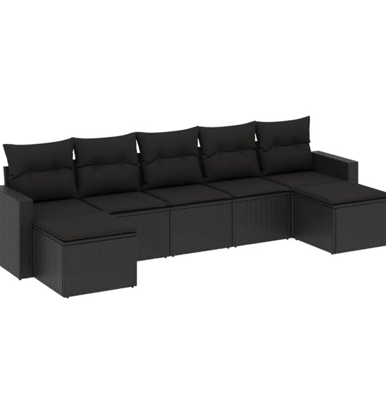7-tlg. Garten-Sofagarnitur mit Kissen Schwarz Poly Rattan