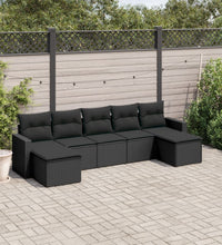 7-tlg. Garten-Sofagarnitur mit Kissen Schwarz Poly Rattan