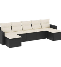 7-tlg. Garten-Sofagarnitur mit Kissen Schwarz Poly Rattan
