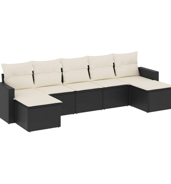 7-tlg. Garten-Sofagarnitur mit Kissen Schwarz Poly Rattan