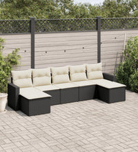 7-tlg. Garten-Sofagarnitur mit Kissen Schwarz Poly Rattan