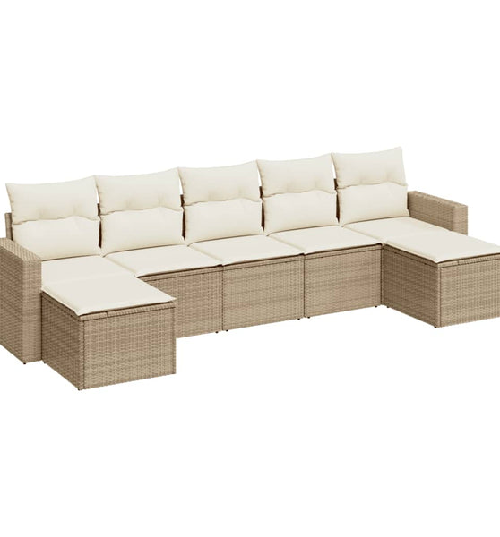 7-tlg. Garten-Sofagarnitur mit Kissen Beige Poly Rattan