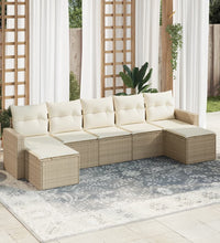 7-tlg. Garten-Sofagarnitur mit Kissen Beige Poly Rattan