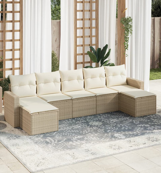 7-tlg. Garten-Sofagarnitur mit Kissen Beige Poly Rattan