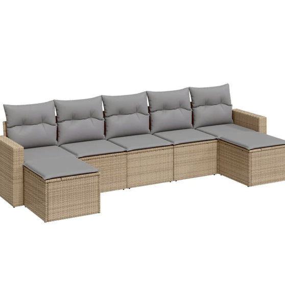 7-tlg. Garten-Sofagarnitur mit Kissen Beige Poly Rattan