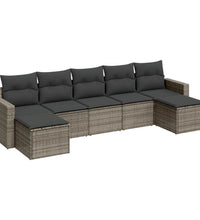 7-tlg. Garten-Sofagarnitur mit Kissen Grau Poly Rattan