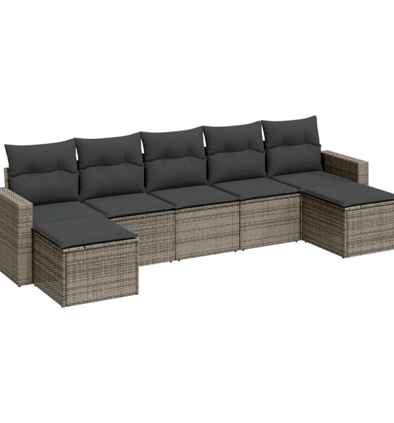 7-tlg. Garten-Sofagarnitur mit Kissen Grau Poly Rattan