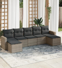 7-tlg. Garten-Sofagarnitur mit Kissen Grau Poly Rattan