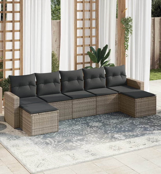 7-tlg. Garten-Sofagarnitur mit Kissen Grau Poly Rattan