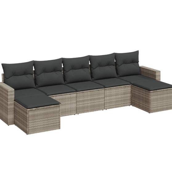 7-tlg. Garten-Sofagarnitur mit Kissen Hellgrau Poly Rattan