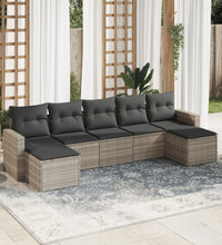 7-tlg. Garten-Sofagarnitur mit Kissen Hellgrau Poly Rattan