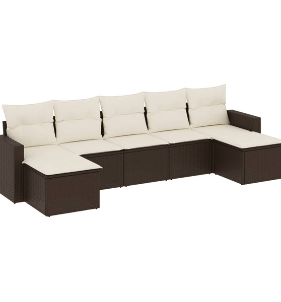 7-tlg. Garten-Sofagarnitur mit Kissen Braun Poly Rattan