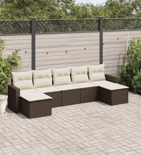 7-tlg. Garten-Sofagarnitur mit Kissen Braun Poly Rattan