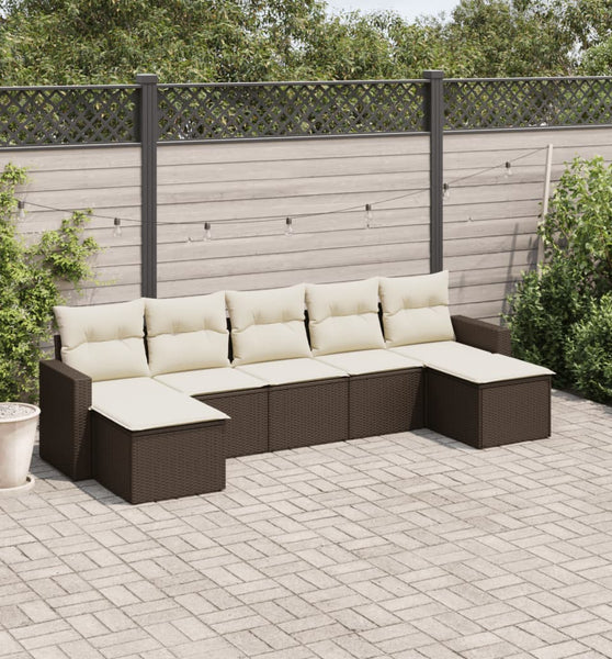 7-tlg. Garten-Sofagarnitur mit Kissen Braun Poly Rattan