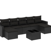 8-tlg. Garten-Sofagarnitur mit Kissen Schwarz Poly Rattan